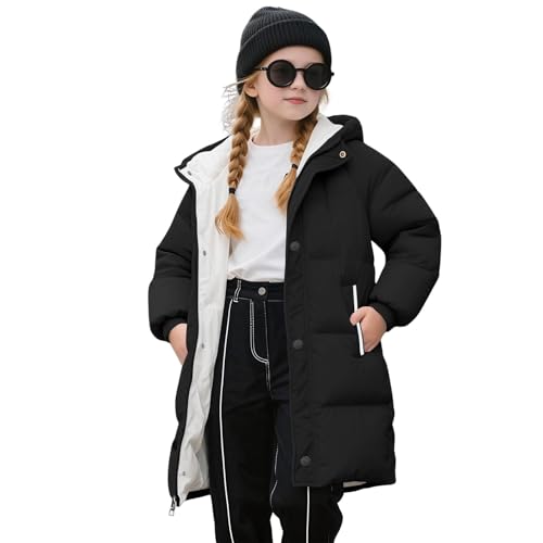 nhApmj Winter Coats for Girls Oversized Full Zip Button Down Quilted Down Jackets with Hood Fall Fashion Warm Solid Heavyweight Long Puffer Jackets