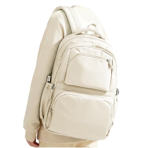 coofay Mochila universitária com compartimento para laptop mochila de trabalho feminina mochila de academia para mulheres e homens, Bege, Moderno, minimalista