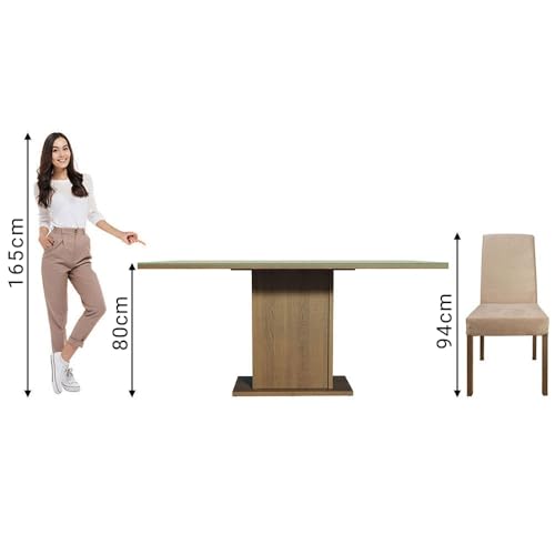 Image of Madesa 4 Seater Dining Set Rectangular Glass Table Top Sturdy Wooden with Cushioned Seats 160 Cm for Dining Room and Kitchen - Brown /Cream