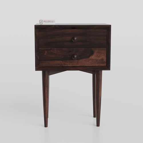 Image of Jangid Handicraft Solid Sheesham Wood Bedside Table for Bedroom | Wooden Bed Side Nightstand End Table with 2 Drawer Storage for Home & Living Room | Sofa Side Table | Rosewood,Walnut Finish
