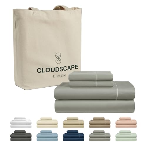 Cloud Scape Linen - Juego de sábanas de 100 % algodón egipcio, 1000 hilos, 4 piezas, color carbón, tejido satinado, hotel de lujo, bolsillo profundo de 16 pulgadas (se adapta a colchones de hasta 17
