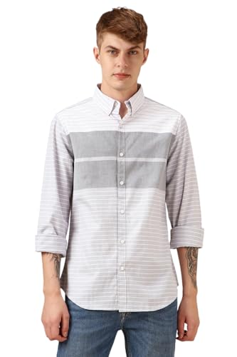 Image of Dennis Lingo Men Blue 100% Cotton Full Sleeve Button Down Collar Stripes Shirts