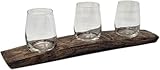 Barrel-Art Barrel Stave 3 Glass Wine Flight Serving Tray Glasses Included, Dark Walnut