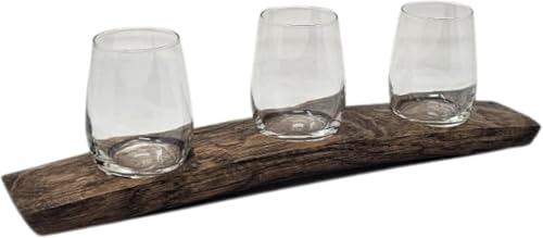 Barrel-Art Barrel Stave 3 Glass Wine Flight Serving Tray Glasses Included, Dark Walnut