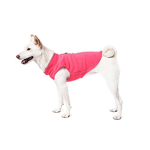 Image of Gooby Fleece Vest Dog Sweater, Peach, Medium | Soft warm fleece; Pullover, easy on /off (no zippers); O-ring leash attachment; Machine washable