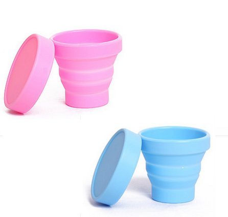 Hoocozi Collapsible Silicone Cup, Foldable Sterilizing Cup for Moon Cup, Pack of 2(Blue and Pink)