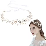 Cosswe Braut Stirnband Haarschmuck, Hochzeit Braut Stirnband Romantische Perle Kristall Hochzeit Haarband mit Strass Vintage Braut Blumen Kopfschmuck Haarschmuck für Braut Brautjungfern Gold