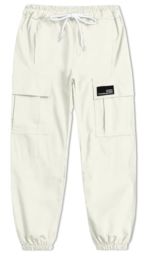 Cromoncent Womens Cargo Pants Elastic Waist Lightweight Outdoor Jogger Pants Off-White L