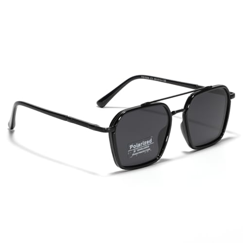 Image of Metal Square Frame Sunglasses Big Tr90 Double Bridge Polarized Sun Glasses TAC Lens Unisex Glasses