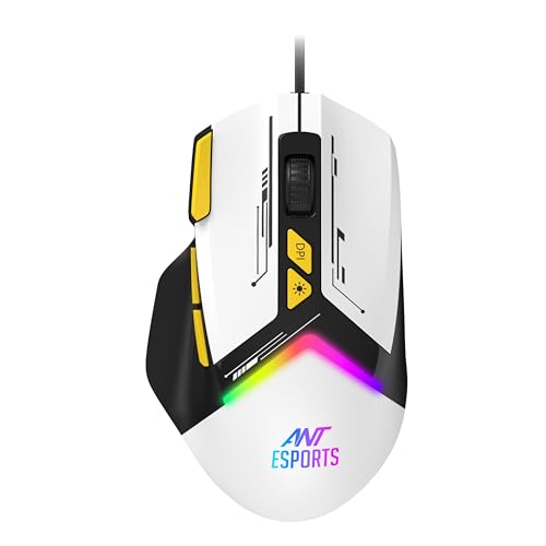 Image of Ant Esports GM333 Smartchoice Wired Gaming Mouse, 12800 DPI Optical Sensor, Ergonomic Design, RGB Lighting, Huano Switches, 1.5M Braided Cable, Inbuilt Software Support, Black /White /Yellow