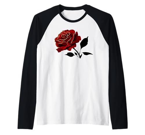 Deep and Dark Rose Red Black and Golden Graphic Love Flowers Raglan Baseball Tee