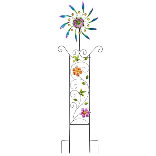 Image of DREAMYSOUL Wind Spinner Outdoor, Wind Sculpture & Weathervane with Decorative Trellis for Climbing Plants, Kinetic Wind Spinners for Yard and Garden