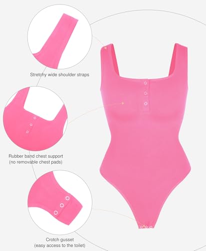 Popilush Bodysuits for Women Tummy Control Henley Going Out Shirts Tops Button Down Pink Body Suit Casual Sleeveless Thong Tank Top