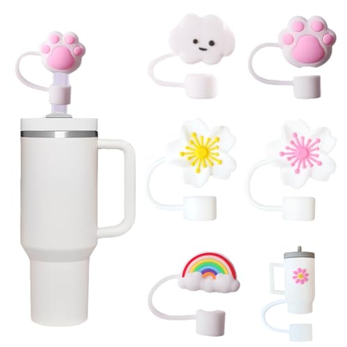 SIRLOMU Lot de 6 pièces, Anti-poussière, en Silicone, Embouts de Paille Réutilisables, Accessoires Stanley Cup, Bouchon Paille Réutilisable (10 mm)