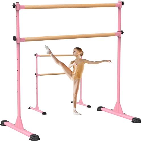 Dolibest Freestanding Wood Ballet Bar, Height Adjustable Ballet Bar, Heavy Duty Dance Bar, with Non-Slip Rubber Pads, Enhanced Stability, Dance/Yoga/Fitness Stretching Bar, Ideal for Kids and Adults