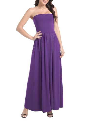 Image of Urban CoCo Summer Strapless Ruched Maxi Dress for Women Sleeveless A Line Flowy Party Wedding Guest Long Dresses