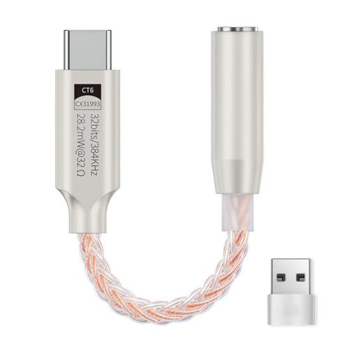 Platinum Gold CX31993 DAC Type C to 3.5mm Adapter, 32bit/384kHz HiFi Dongle with MAX97220 Amp, 28.2mW, Compatible with iPhone 16/15 Series, Samsung Galaxy S25/S24 & More