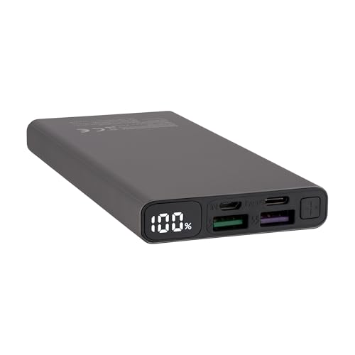 Qualo Power bank, 10.000 mAh, ricarica rapida, caricabatterie portatile, a LED, 23 W, alimentatore per telefono e viaggi, grigio