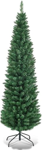 Goplus 5ft Slim Pencil Christmas Tree, Artificial Unlit Skinny Xmas Tree with 220 Branch Tips...