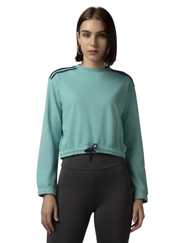 Image of FYLTR Women's Terry Crop Top - Full Sleeve | Elasticated Waist & Cuff | Boxy Fit | Stripe Detailing | Tops for Women Western | Women t Shirt