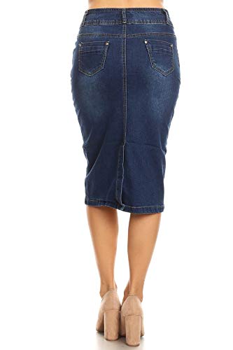 Women's Juniors Mid Waist Below Knee Length Denim Skirt in a Pencil Silhouette in M. Blue Size XXL3
