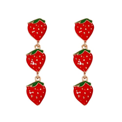 Image of Cute Strawberry Stud Earrings Fruits Small Stud Earrings Red Enamel Lifelike Strawberry Earrings Summer Birthday Jewelry Gifts for Girls