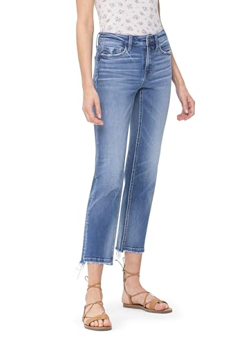 Flying Monkey, Mid Rise Crop Straight Jeans, Medium Blue2