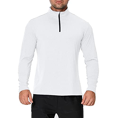 Carwornic Men's Long Sleeve Athletic Shirts Quarter Zip Pullover Quick Dry Active Sports Sweatshirt For Outdoor Running Workout Gym Golf Work Shirts White #TOP2