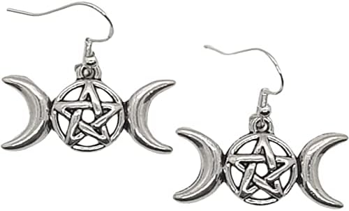 Triple Moon Goddess Earrings Gift Sterling Silver 925 Hooks for Girls, Women, Pagans & White Witches