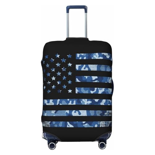 Navy Camouflage American Flag Print Luggage Cover For Suitcase,Washable Elastic Travel Suitcase Protector With Zipper Closure And Bottom Buckle – Fits 18-32