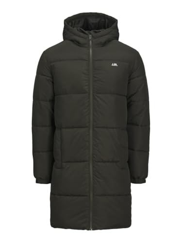 JJ REBEL Logo Jrebrebel Long Puffer Homme | Doudoune longue noire et chaude pour l'hiver