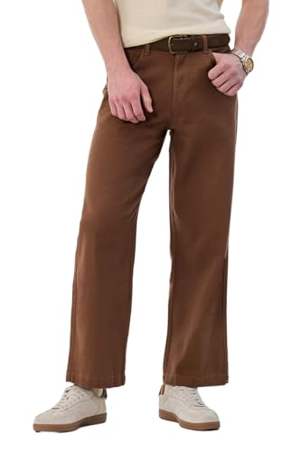 Image of SNITCH Men Casual Wear Trousers| Regular Fit Mid Rise Solid Wide-Leg Pants | 100% Linen Breathable & Lightweight Fabric for Summer, Office & Outings