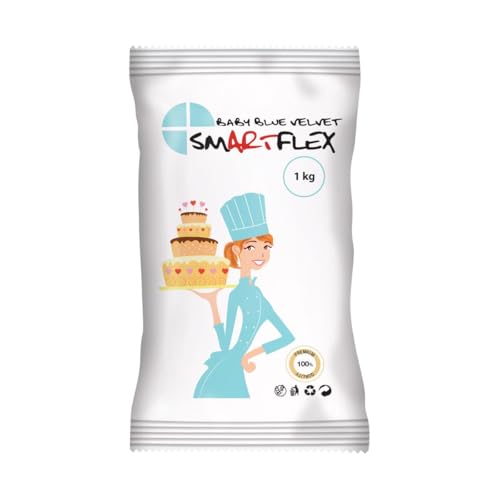 Smartflex Fondant Azul Bebé Velvet 1kg – Pasta de Azúcar con Delicioso Sabor a Vainilla, No se Rompe, Agrieta ni Se Pegue, Apta para Vegetarianos y Veganos – 1kg