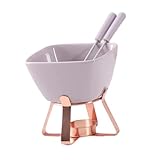 Gralara Chocolate Fondue Pot Schmelztopf Butterwärmer mit Gabeln Fondue Tasse für Schokolade Und Käse für Zuhause Konditorei Restaurant Camping Pickni, Lila Roségold