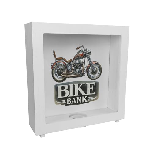 Retro Chopper Motorrad Rahmen Spardose aus Holz mit Spruch Bike Bank mit Chrom-Elementen stilvoll lackiert mit Schriftzug - perfekte Motorrad Rahmen Spardose aus Holz für Fans Retro Chopper Motorrad Rahmen Spardose aus Holz mit Spruch Bike Bank mit Chrom-Elementen stilvoll lackiert mit Schriftzug - perfekte Motorrad Rahmen Spardose aus Holz für Fans