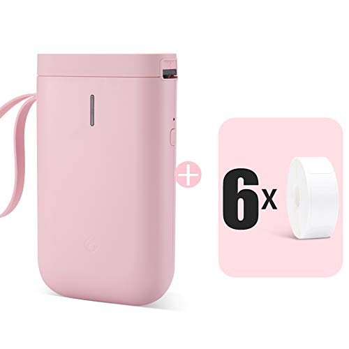 NiiMbot D11 Mini Thermal Label Maker for Labeling, Supermaket, Barcodes and More, Home & Office Organization (6 Roll Paper, Pink d11 Printer)