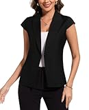 MINTLIMIT Blazer for Women Dressy Casual Short Sleeve Peak Lapel Button Cardigan Jackets Lightweight Work Office Blazers,Black,L