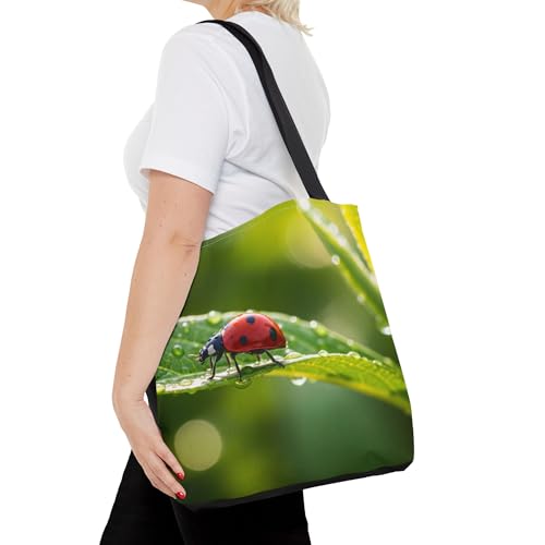 Premium Ladybug Tote Bag with Reinforced Stitching - A Touch of Nature on Fresh Green Leaf4