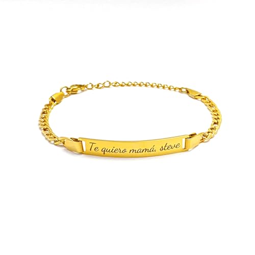 Pulsera Personalizado de Acero o Dorado pulsera grabado para mujer y hombre,niño y niña Regalo Día del Padre (Dorado, 17+5cm)