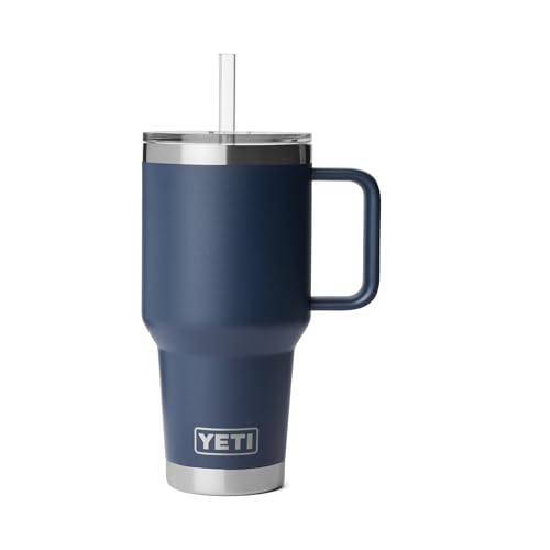 Image of YETI Rambler 35 oz Straw Mug 2.0 - Double-Wall Vacuum Insulation for Cold Beverages - Dishwasher Safe - Cupholder Compatible - Reusable Straw - Comfortable Grip Handle - Travel Mug - Navy