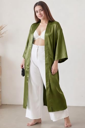 Image of PRODESIGN Satin Kimono Robe Women Long Silky Kimono Bathrobe Sleepwear Wedding Bridesmaid Robe