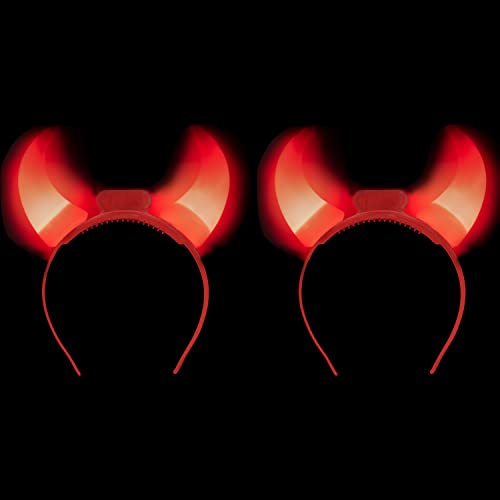 GiftExpress 2-pack Red Flashing Light Up LED Devil Horns Headband Halloween Costume Head Boppers (2-pack)