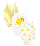 DREAMHALO Newborn Baby Girls Bodysuit 3 Pack Cami Bodysuits Summer Infant Sleeveless Jumpsuit, Viscose Made from Bamboo Yellow Sun 6-12M