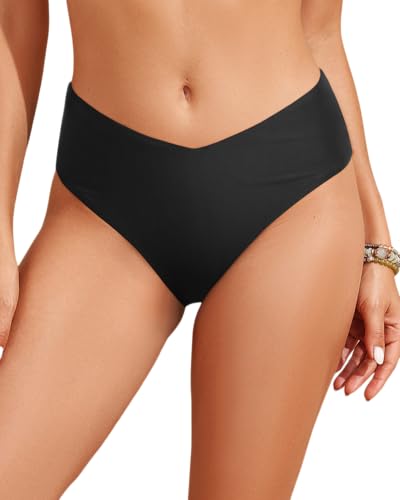 Zmart Mid Rise Bikini Bottoms - Women's Moderate-Full Coverage Bathing Suit V Cut Swimsuit Bottom