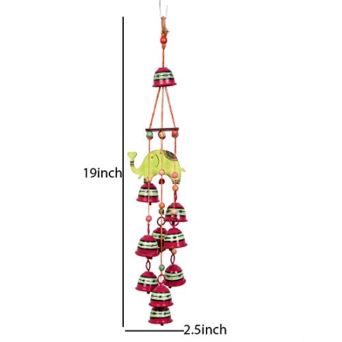Image of Aakriti Art Creations Elephant Wind Chime with 9 Metal Bells | Handmade Modern Art Wooden & Metal Wind Chime | Outdoor & Indoor Decorative Wind Chimes for Balcony, Garden, Living Room & Gifting