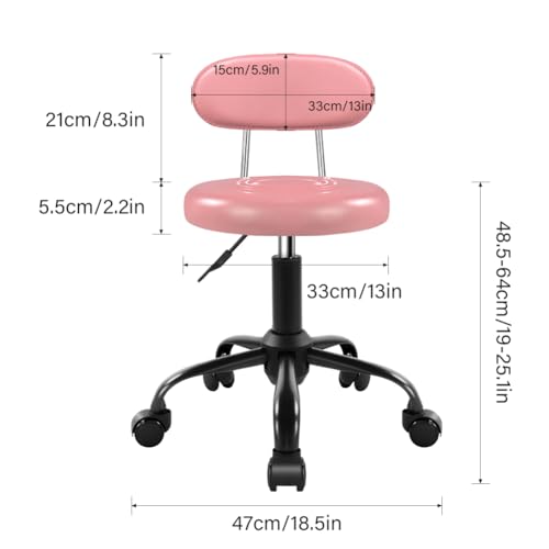 Image of WKWKER Rolling Stool with Wheels Swivel Stool with Back Height Adjustable Chair Ideal for SPA Salon Home Office Drafting Work (Pink)