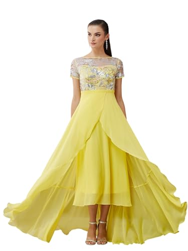 Image of Miss Chase Women's Round Neck Short Sleeve Floral Layered Georgette Midi Dress