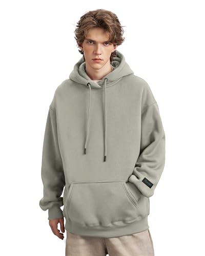TURLAT Mens Olive Hoodie Heavyweight Fleece Hoodie Sweatshirt for Men Oversized Pullover Hoodie with Pocket Causal Loose Fit Sportswear S