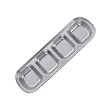 Bandeja para aperitivos con 4 rejillas para condimentos, plato de salsa de acero inoxidable, plato pequeño para salsa de mantequilla, plato de sushi, vinagre, platos de soja, buffet en el hogar, plato