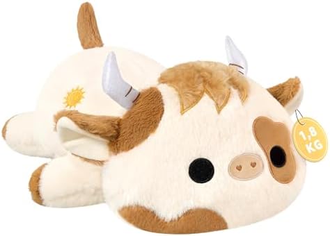 shownicer Gewichtstiere Hochlandkuh 1,8 KG Gewichtetes Kuscheltier Kuh Stofftier Großes Plüschtier Kawaii Hochlandrind Plüsch Kissen Spielzeug Wurfkissen Geschenk für Erwachsene Ki